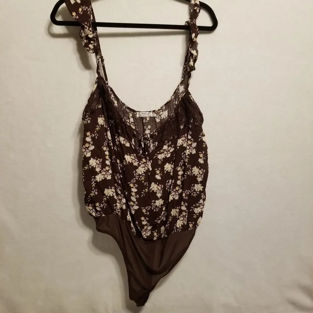 Intimately Free People XL Bodysuit Take It Away Brown Floral Lace Cottagecore - Picture 1 of 11